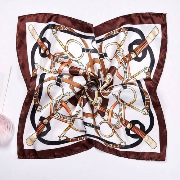 Stylish White and Brown Headscarf S61 - Picture 2 of 4